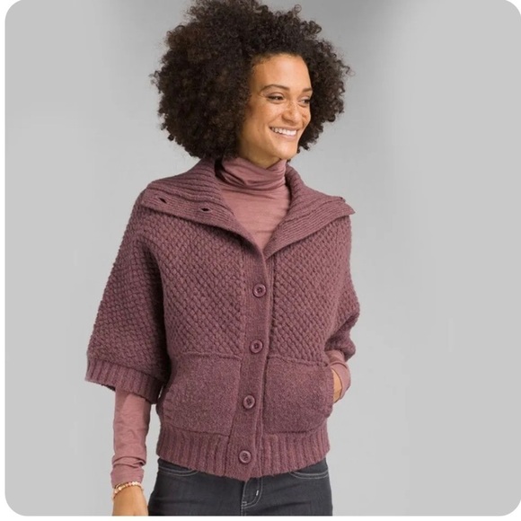 Prana MILONE Cardigan Sweater Womens Medium M Short Batwing Chunky Knit Purple - Picture 1 of 10